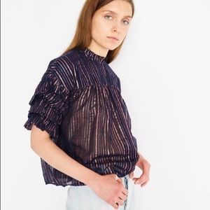 Ulla Johnson Deniz Blouse Midnight Blue size 4 NWT